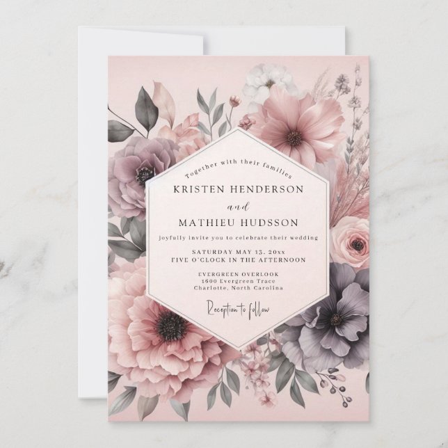 Convites Flores Poéticas de Água de Rosas Casamento (Frente)