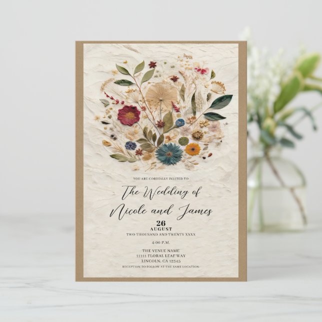 Convites Flores Pressionadas Jardim Caprichoso Casamento Bo (Em pé/Frente)