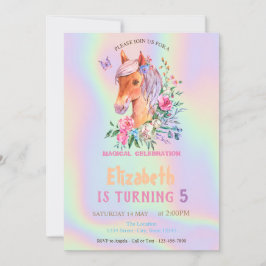 Convites Flores Pretty Pony Holográficas de Aniversário