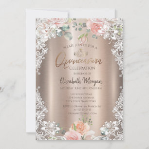 Convites Flores, Renda, Tiara Quinceañera