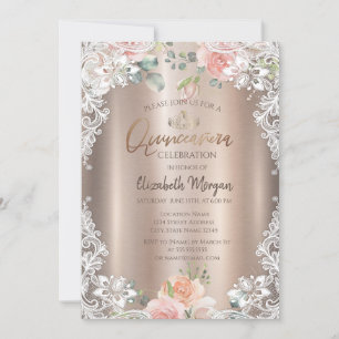Convites Flores,Renda,Tiara Quinceañera