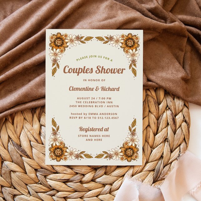 Convites Flores Retro | CHÁ CASAL (A stylish couples wedding shower invitation with trendy retro flowers)