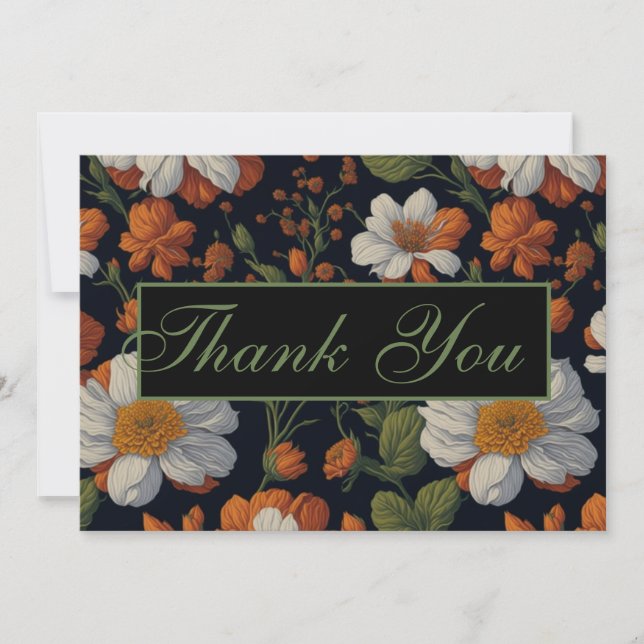 Convites Flores retro elegantes, brancas e sofisticadas, co (Frente)