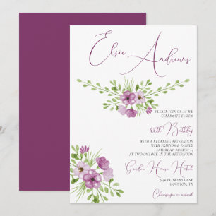Convites Flores Românticas de Aquarela 100º Aniversário