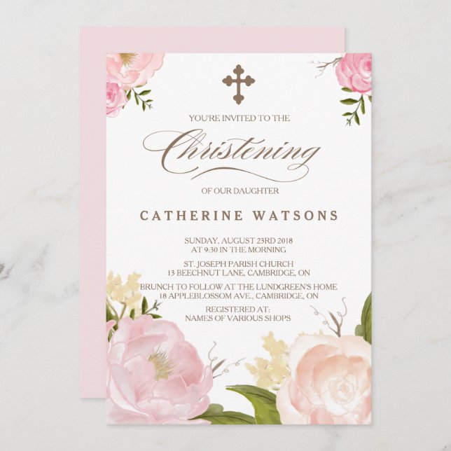 Convites Flores Românticas de Aquarela e Cristo Cruzado (Frente/Verso)