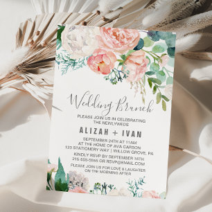 Convites Flores Românticas de Penas Casando Brunch