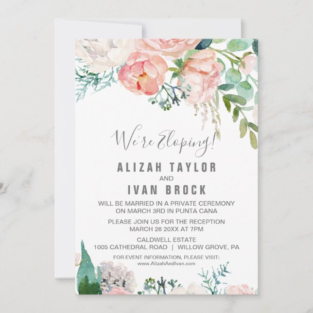 Convites Flores Românticas de Peônia Recepção de Casamento  (Frente)