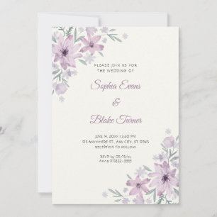 Convites Flores Românticas Roxas Florais Creme Branco Casam