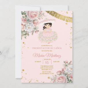 Convites Flores Rosa Apresentação De Tres Años Garota Bonit