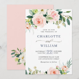 Convites Flores Rosa Bege Aquarela Folhagem Casamento