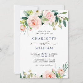 Convites Flores Rosa Bege Aquarela Folhagem Casamento