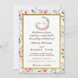 Convites Flores Rosa Bege Elegantes Aquarela Casamento