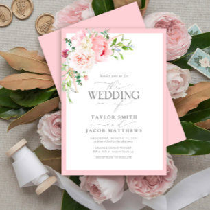 Convites Flores Rosa Bege Elegantes Aquarela Casamento