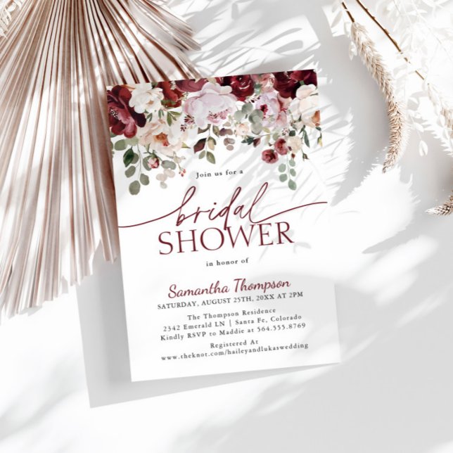 Convites Flores Rosa Blush Burgundy, Chá de panela Floral (Criador carregado)