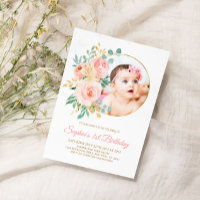 Flores Rosa Blush e Bebê Dourado Primeiro Aniversá