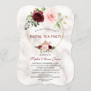 Convites Flores Rosa Brilhantes Marble Bridal Tea Party