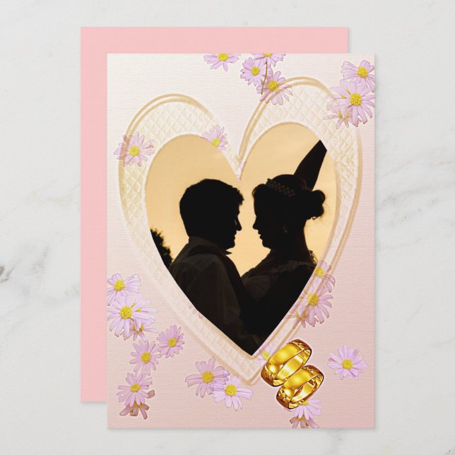 Convites Flores Rosa, Coração, Foto, Anéis Janto de Ensaio (Frente/Verso)