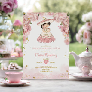 Convites Flores Rosa Cute Niña Apresentação De Tres Años