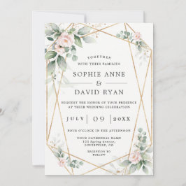 Convites Flores Rosa De Verdade E Ar Douradas Em Um Único C