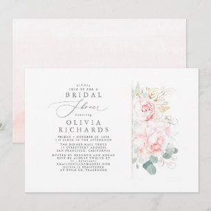 Convites Flores rosa Douradas deixam Chá de panela elegante