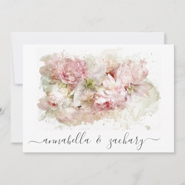 Convites *~*Flores Rosa Dusty RSVP QR AR26 WEDDING Floral (Frente)