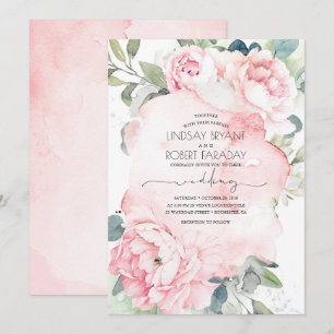 Convites Flores rosa e Casamento vintage elegante verde