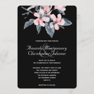 Convites Flores Rosa e Cinza Casamento com Aquarela Sofisti