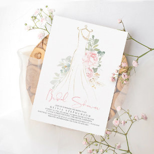 Convites Flores Rosa Elegantes e Chá de panela Verde