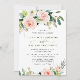 Convites Flores Rosa Esbranquiçadas Casamento de Aquarela