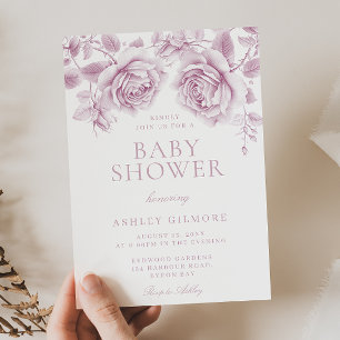 Convites Flores Rosa Espelhadas do Chá de fraldas Vintage