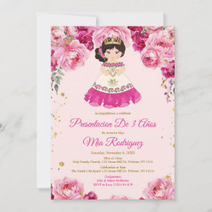 Convites Flores rosa Fuschia Apresentação De Tres Años