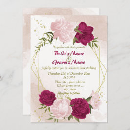 Convites flores rosa magenta folhas verdes casamento