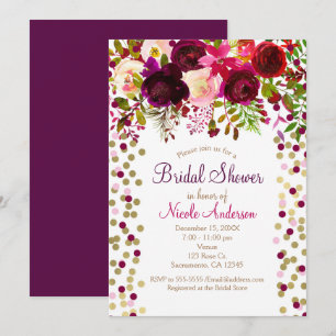 Convites Flores Rosa Marsala Floral Chá de Noiva Elegante