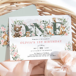 Convites Flores rosa, primeiro aniversario de animais da fl