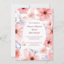 Convites Flores Rosa Qualquer Festa de aniversário