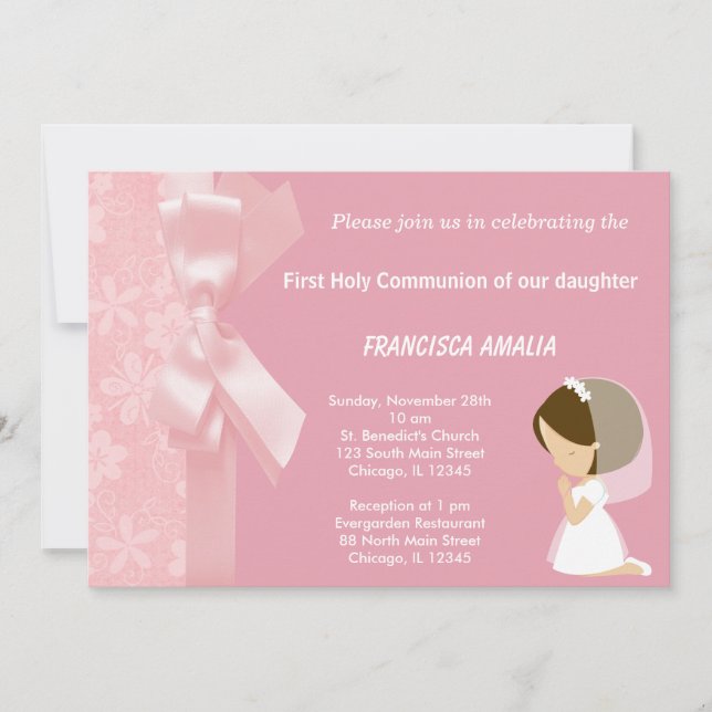 Convites Flores Rosa Santa Comunhão (Frente)