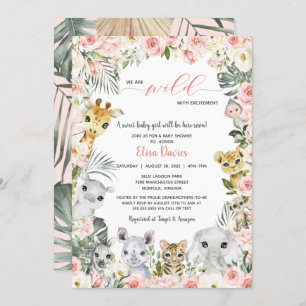 Convites Flores Rosa Selvagem Safari Chá de fraldas