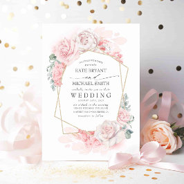 Convites Flores Rosa Suaves Pastel Casamento Romântico Eleg