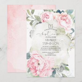 Convites Flores Rosa Vintage e Batismo Verde