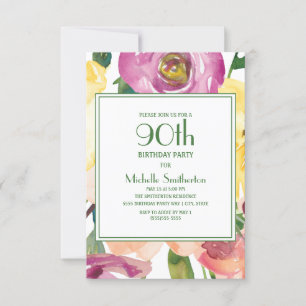 Convites Flores Roxas Amarelas Rosadas Aniversário de 90 an