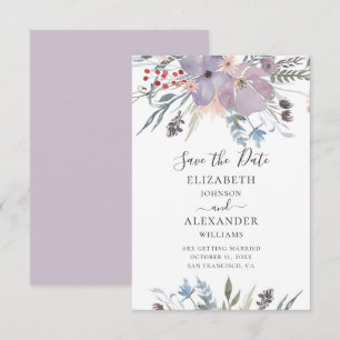 Convites Flores roxas de aquarela. Casamento floral Lilac