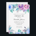 Convites Flores roxas doces 16. Azul floral 16.º aniversári<br><div class="desc">Entre em contato comigo,  por favor,  se precisar de itens adicionais.</div>