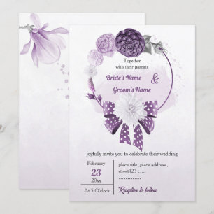 Convites flores roxas e fritas florais casamento