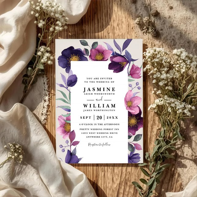 Convites Flores Roxas e Lilás Código QR Elegante Moderno Ca (Criador carregado)