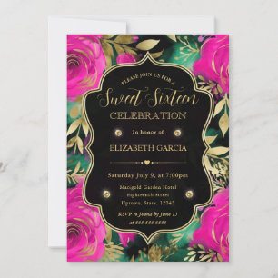 Convites Flores Roxas e Turquesa em Aquarela Sweet 16