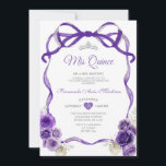 Convites Flores Roxas Escuras Silver de Fita de Arco Mis Qu<br><div class="desc">EDITABLE Dark Purple Flowers Arco Fita Silver Mis Quince Convite Elegante Quinceañera Dark Purple Floral Princesa Aniversário Mis Quince 15 Anos,  16ª Festa de aniversário</div>