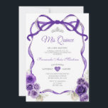 Convites Flores Roxas Escuras Silver de Fita de Arco Mis Qu<br><div class="desc">EDITABLE Dark Purple Flowers Arco Fita Silver Mis Quince Convite Elegante Quinceañera Dark Purple Floral Princesa Aniversário Mis Quince 15 Anos,  16ª Festa de aniversário</div>