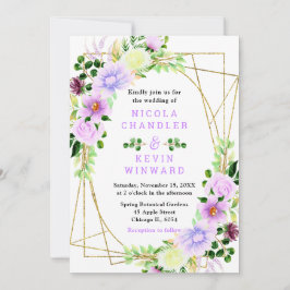 Convites Flores Roxas Florais com Folhagem Casamento
