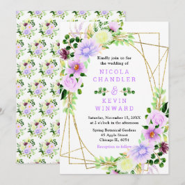 Convites Flores Roxas Florais com Folhagem Casamento