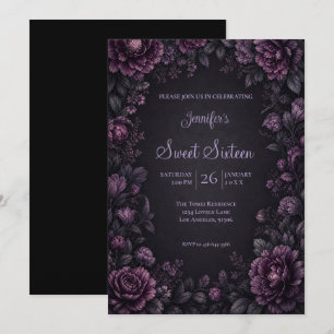 Convites Flores Roxas Mal-Humoradas Sweet 16 Aniversário